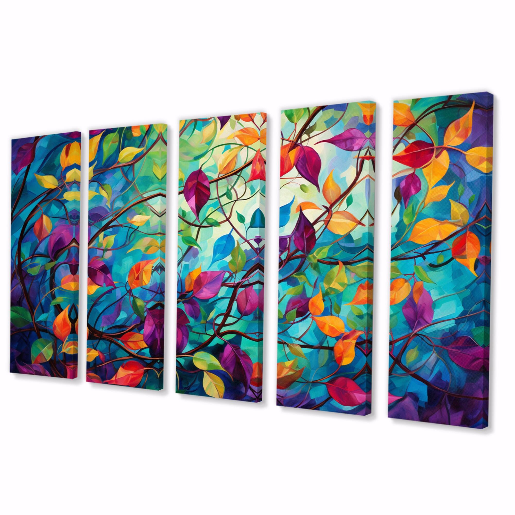 Designart "Multicolor Vibrant Vines I" Abstract Botanicals Multipanel